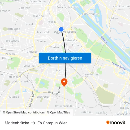Marienbrücke to Fh Campus Wien map