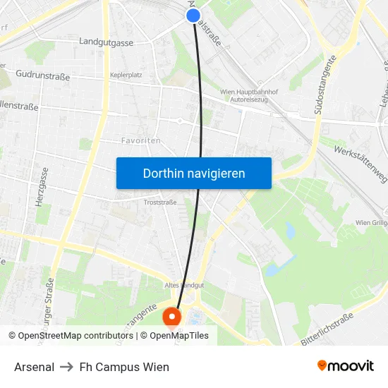Arsenal to Fh Campus Wien map