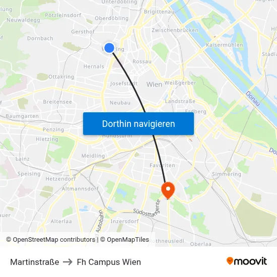 Martinstraße to Fh Campus Wien map