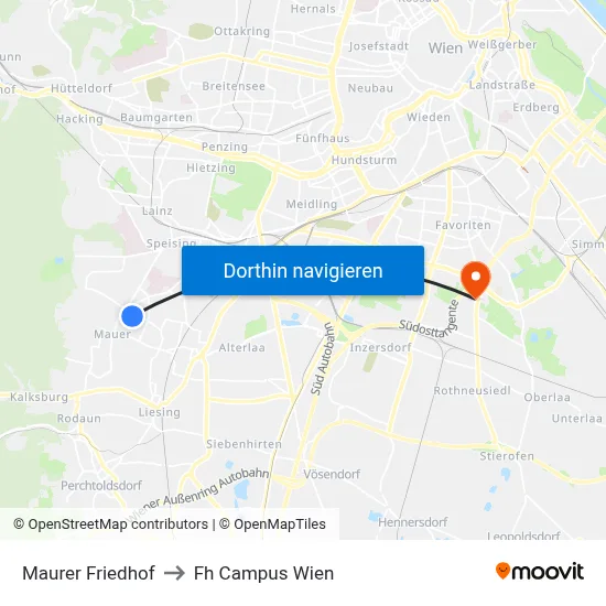 Maurer Friedhof to Fh Campus Wien map