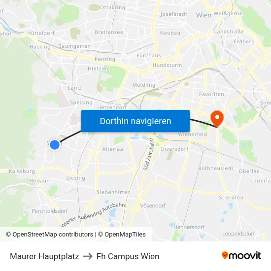 Maurer Hauptplatz to Fh Campus Wien map