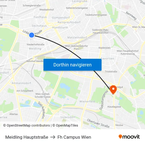 Meidling Hauptstraße to Fh Campus Wien map