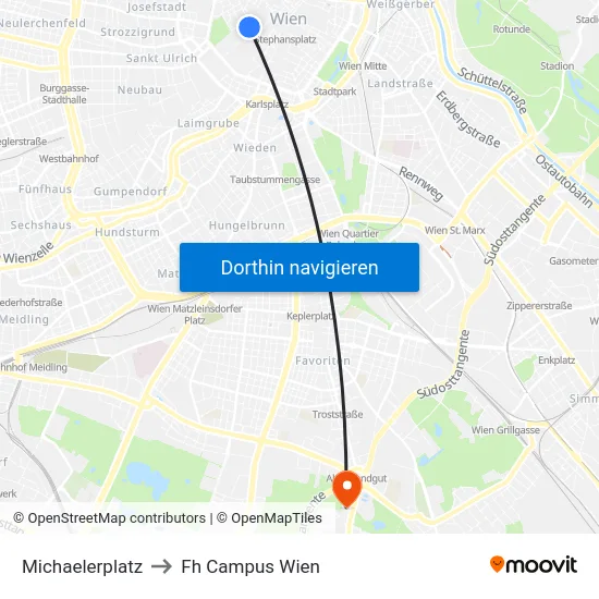 Michaelerplatz to Fh Campus Wien map