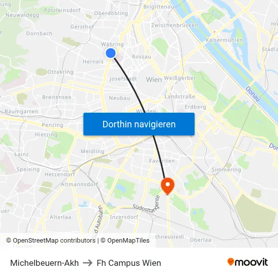Michelbeuern-Akh to Fh Campus Wien map