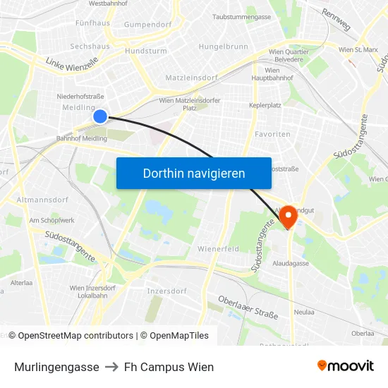 Murlingengasse to Fh Campus Wien map