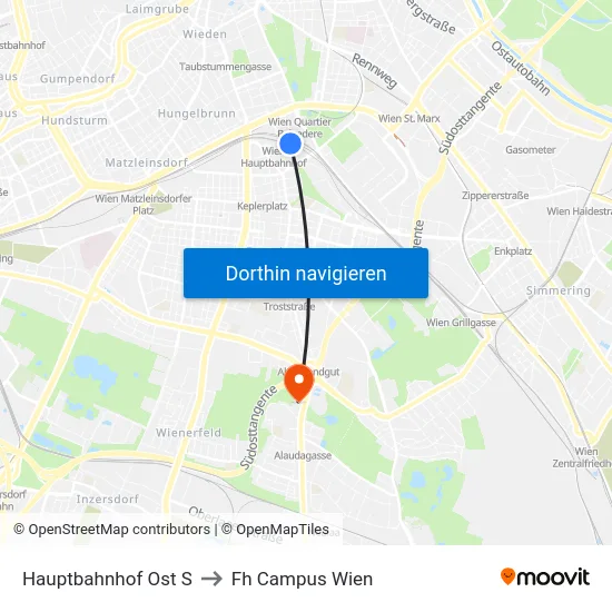 Hauptbahnhof Ost S to Fh Campus Wien map