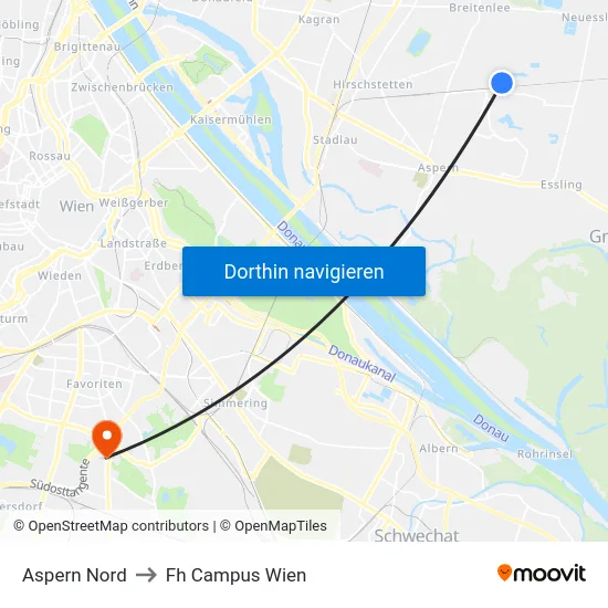 Aspern Nord to Fh Campus Wien map