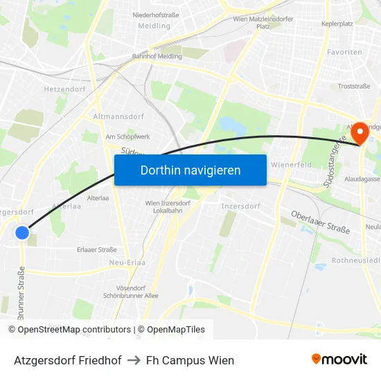 Atzgersdorf Friedhof to Fh Campus Wien map