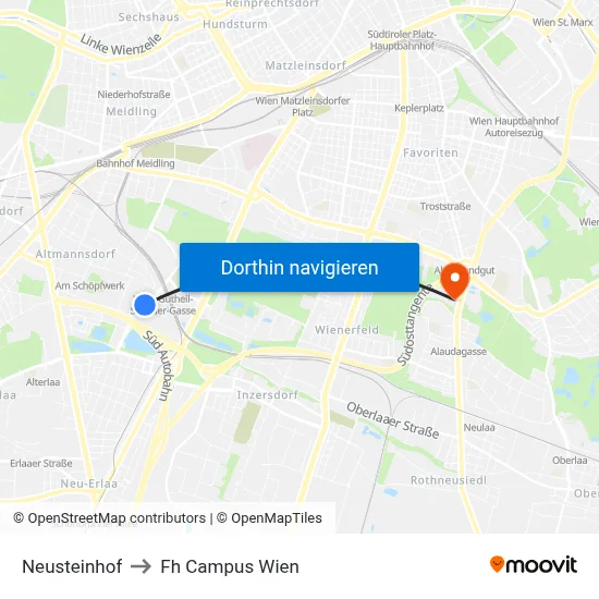 Neusteinhof to Fh Campus Wien map