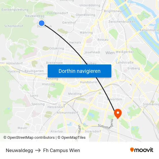 Neuwaldegg to Fh Campus Wien map