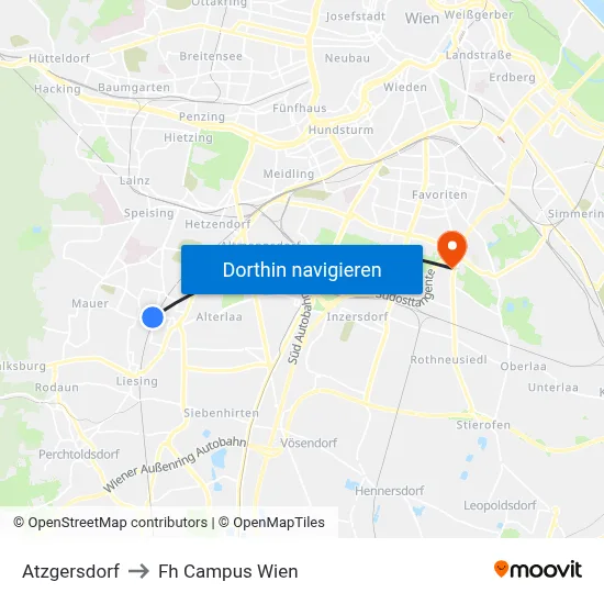 Atzgersdorf to Fh Campus Wien map