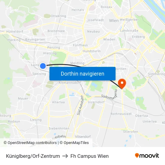 Küniglberg/Orf-Zentrum to Fh Campus Wien map