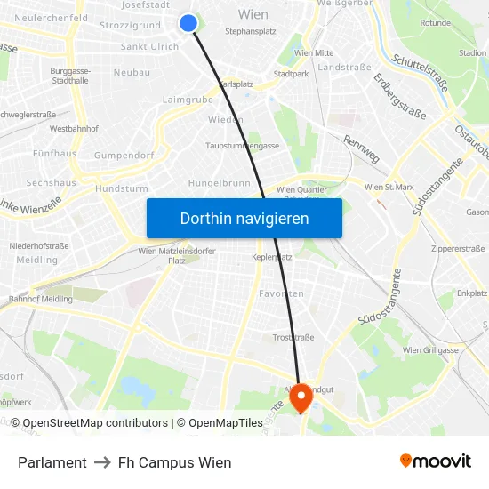 Parlament to Fh Campus Wien map