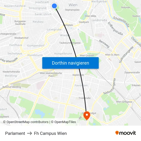 Parlament to Fh Campus Wien map