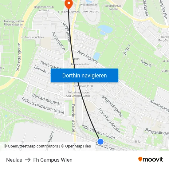 Neulaa to Fh Campus Wien map