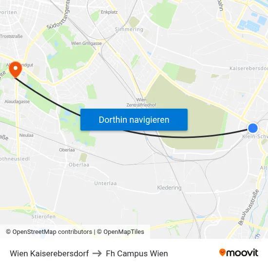 Wien Kaiserebersdorf to Fh Campus Wien map