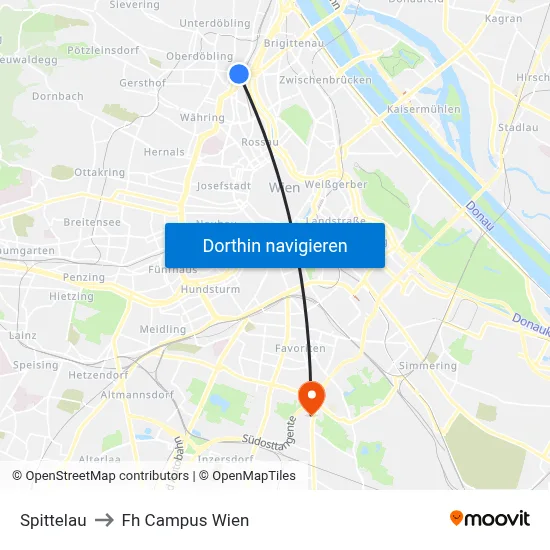 Spittelau to Fh Campus Wien map