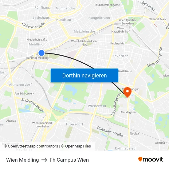 Wien Meidling to Fh Campus Wien map