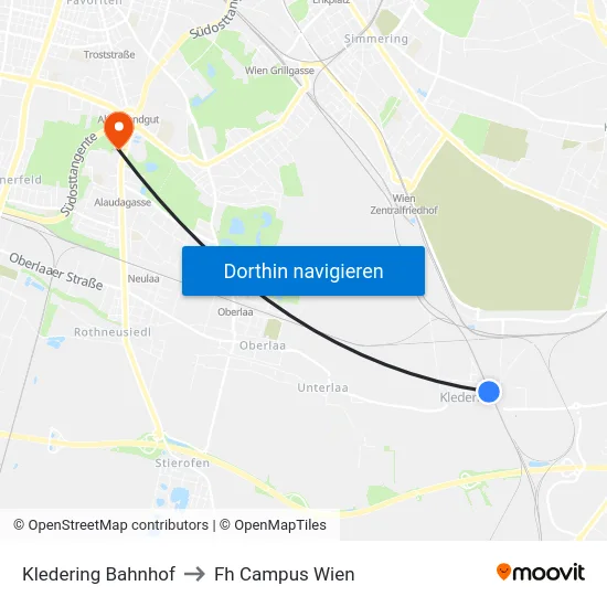 Kledering Bahnhof to Fh Campus Wien map
