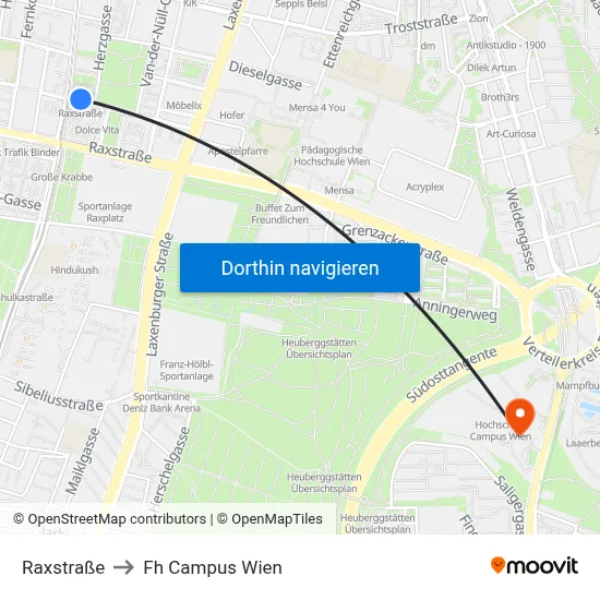 Raxstraße to Fh Campus Wien map