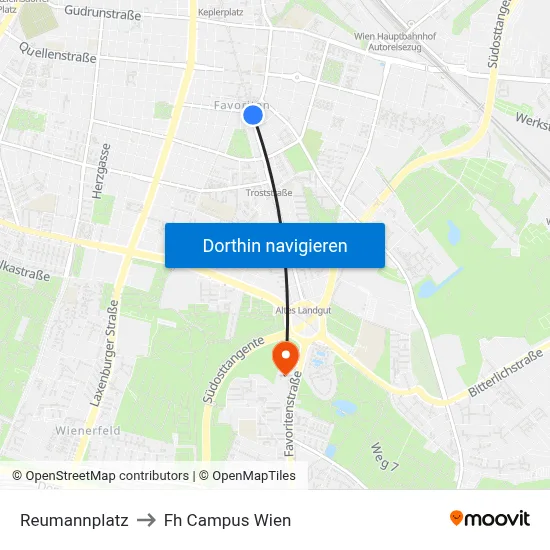 Reumannplatz to Fh Campus Wien map