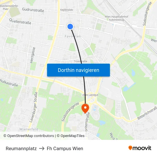 Reumannplatz to Fh Campus Wien map