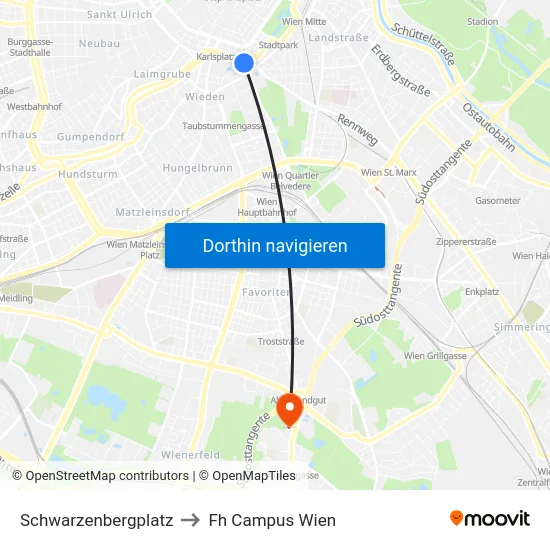 Schwarzenbergplatz to Fh Campus Wien map