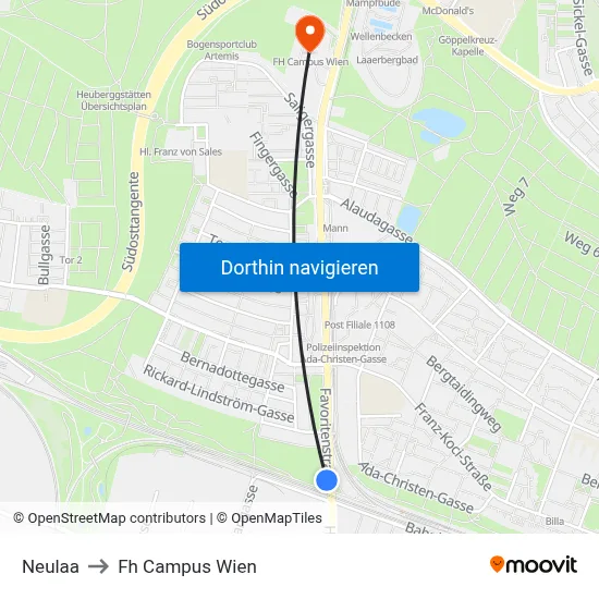 Neulaa to Fh Campus Wien map