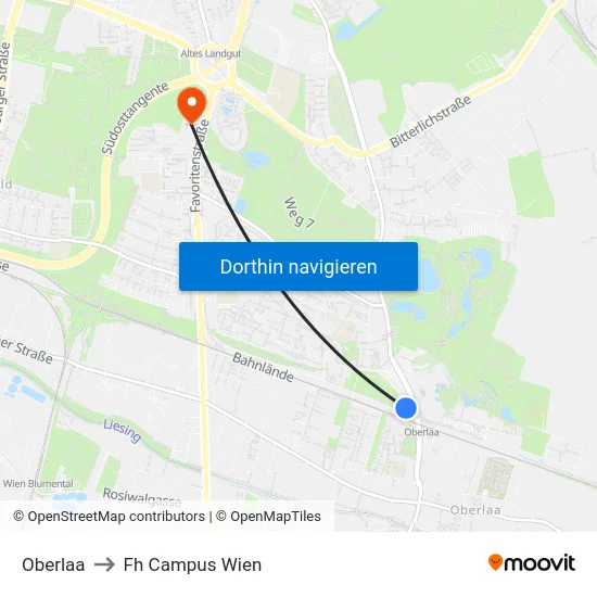 Oberlaa to Fh Campus Wien map