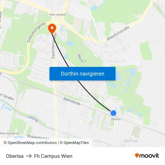 Oberlaa to Fh Campus Wien map