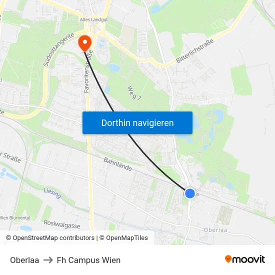 Oberlaa to Fh Campus Wien map