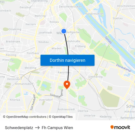 Schwedenplatz to Fh Campus Wien map