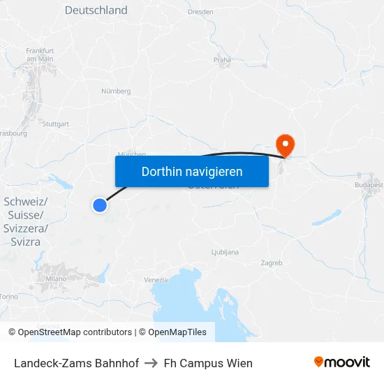 Landeck-Zams Bahnhof to Fh Campus Wien map
