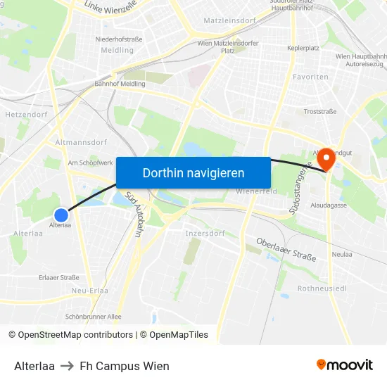 Alterlaa to Fh Campus Wien map