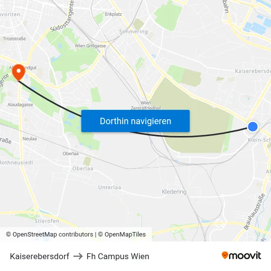 Kaiserebersdorf to Fh Campus Wien map