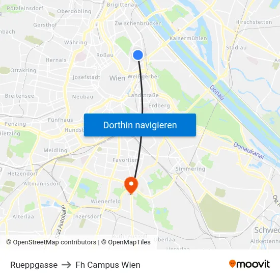 Rueppgasse to Fh Campus Wien map