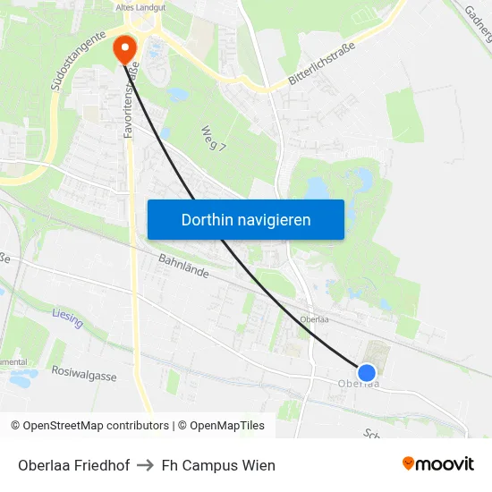 Oberlaa Friedhof to Fh Campus Wien map