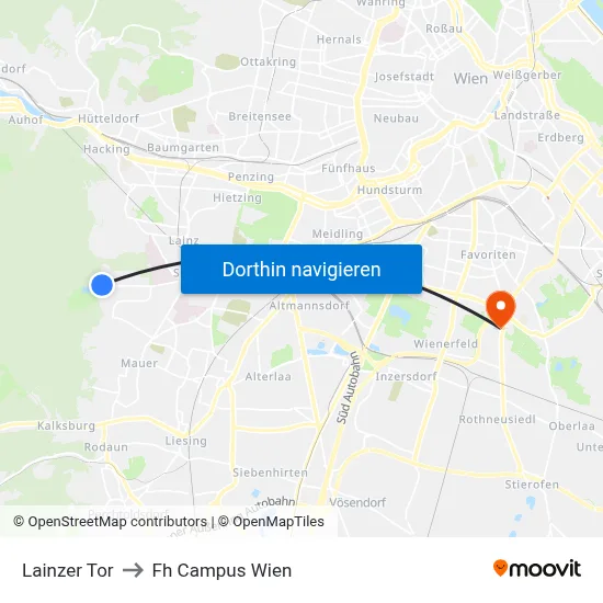 Lainzer Tor to Fh Campus Wien map