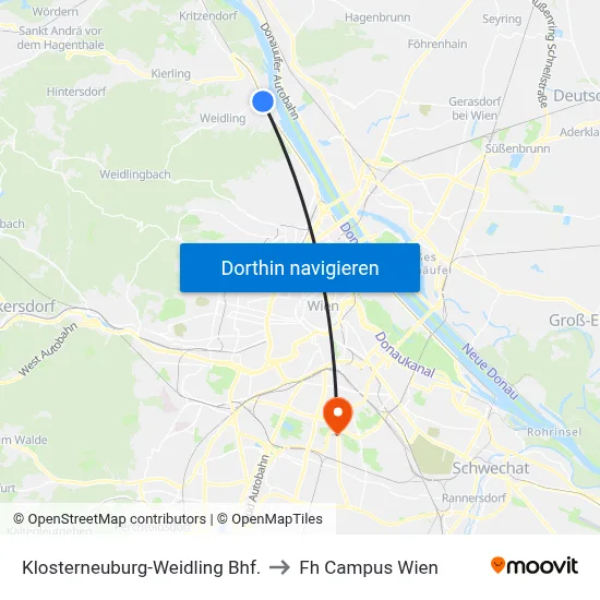 Klosterneuburg-Weidling Bhf. to Fh Campus Wien map