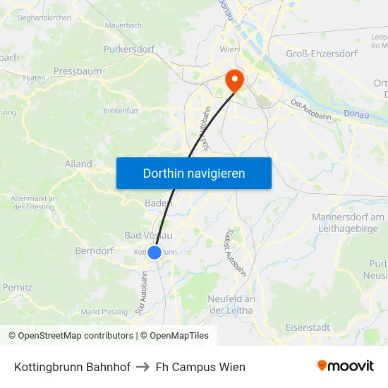 Kottingbrunn Bahnhof to Fh Campus Wien map