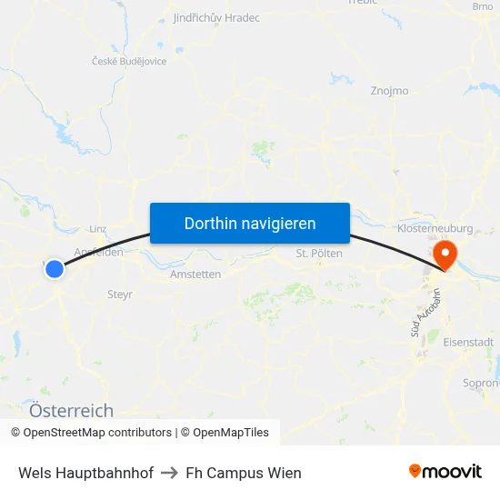 Wels Hauptbahnhof to Fh Campus Wien map