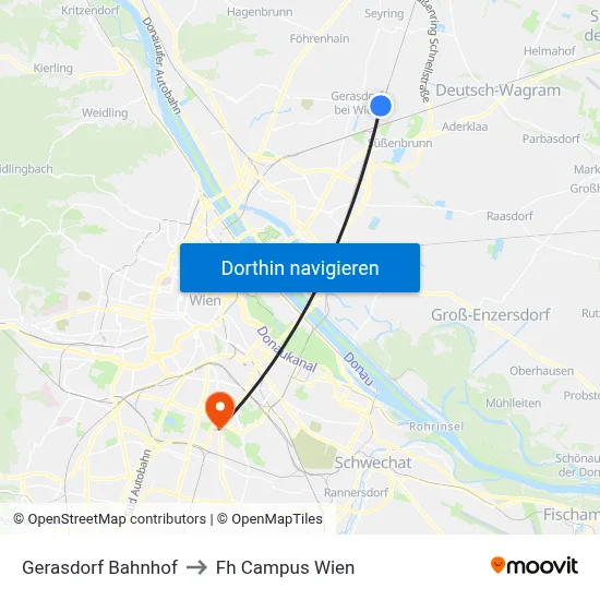 Gerasdorf Bahnhof to Fh Campus Wien map