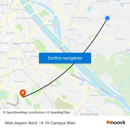 Wien Aspern Nord to Fh Campus Wien map