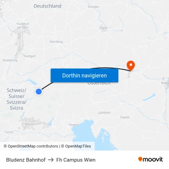 Bludenz Bahnhof to Fh Campus Wien map