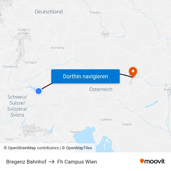 Bregenz Bahnhof to Fh Campus Wien map