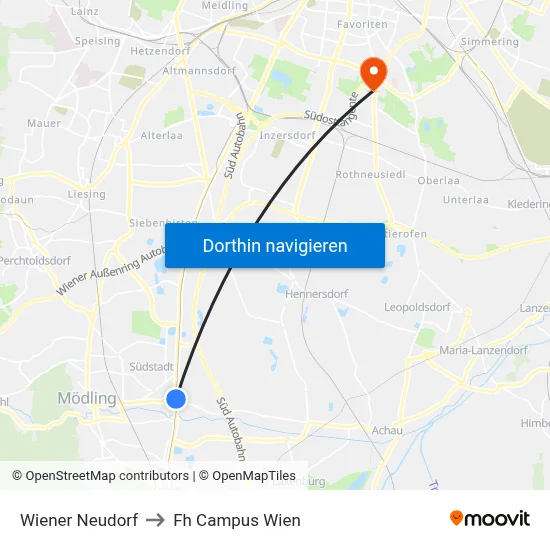 Wiener Neudorf to Fh Campus Wien map