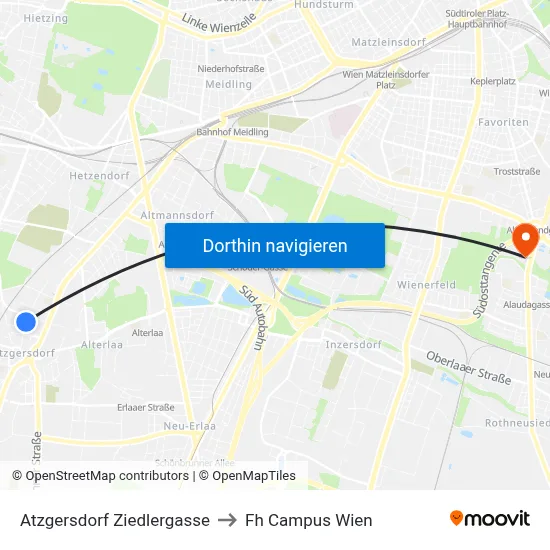 Atzgersdorf Ziedlergasse to Fh Campus Wien map