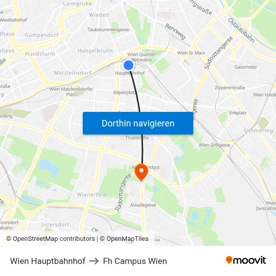Wien Hauptbahnhof to Fh Campus Wien map