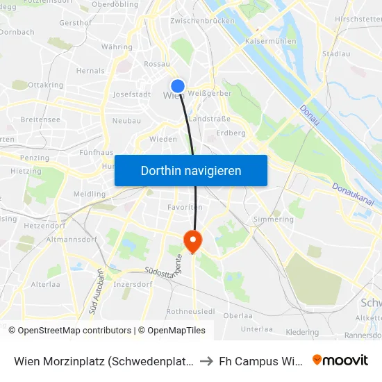 Wien Morzinplatz (Schwedenplatz) to Fh Campus Wien map