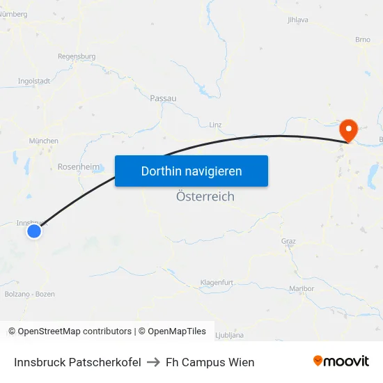 Innsbruck Patscherkofel to Fh Campus Wien map